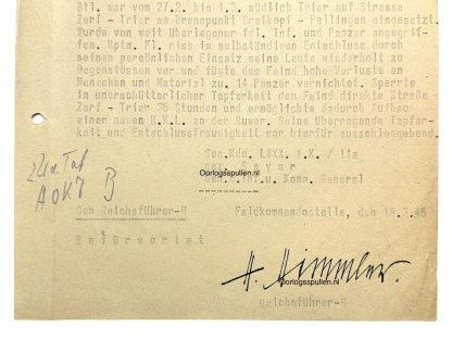 Original WWII German 'Ritterkreuz vorschlag' Himmler signed document Unterschrift Heinrich Himmler Reichsführer-SS Dokument Trier