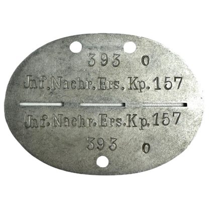 Original WWII German Erkennungsmarke Infanterie-Nachrichten-Ersatz-Kompanie 157 militaria dog tag naamplaatje German army