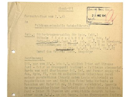 Original WWII German 'Ritterkreuz vorschlag' Himmler signed document