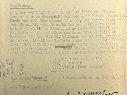 Original WWII German 'Ritterkreuz vorschlag' Himmler signed document