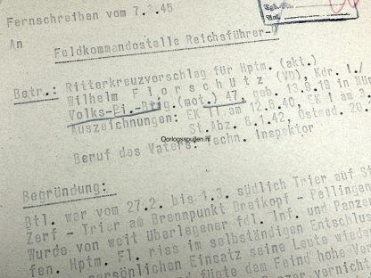 Original WWII German 'Ritterkreuz vorschlag' Himmler signed document