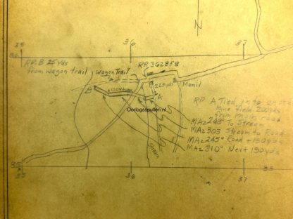 Original WWII US Battle of the Bulge antitank minefield sketch/map area of Hotton