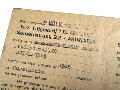 Original WWII Flemish collaboration 'Volk en Staat' ID card