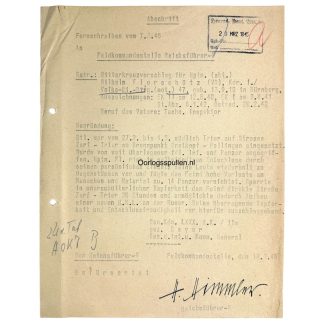 Original WWII German 'Ritterkreuz vorschlag' Himmler signed document signature autograph Heinrich Himmler Unterschrift Trier 1945 Dokument handtekening