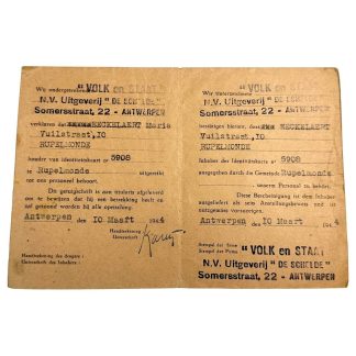 Original WWII Flemish collaboration 'Volk en Staat' ID card - Militaria - Collaboratie uitgeverij Vlaanderen - VNV