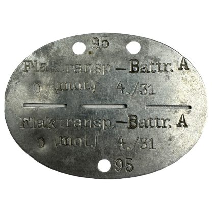 Original WWII German Erkennungsmarke Flaktransport Batterie A Luftwaffe militaria dog tag