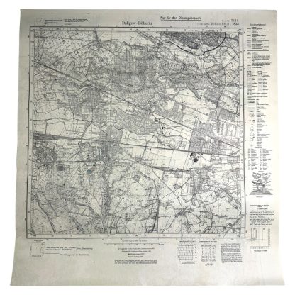 This is a 1937 German military map of the Dallgow-Döberitz area west of Berlin and was used during World War II in Berlin. These maps are collectibles for militaria collectors. 'Heereskarte'