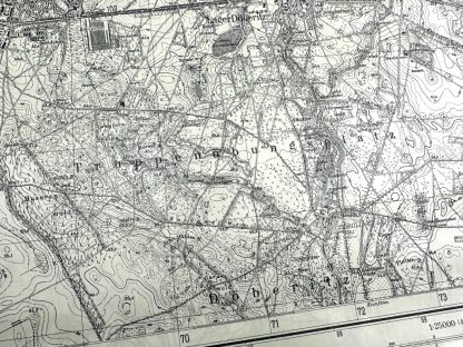 This is a 1937 German military map of the Dallgow-Döberitz area west of Berlin and was used during World War II in Berlin. These maps are collectibles for militaria collectors. 'Truppenübungsplatz'