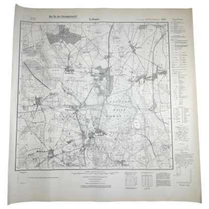 Diese gut erhaltene deutsche Militärstabskarte aus dem Jahr 1938 zeigt das Gebiet von Lehnin westlich von Berlin. In diesem Gebiet gab es im April 1945, als die Russen Berlin einkesselten, sehr schwere Kämpfe. Militaria