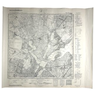 This is a 1942 German military map of the Potsdam area west of Berlin and was used during World War II in Berlin. These maps are collectibles for militaria collectors.