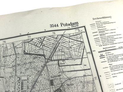 This is a 1942 German military map of the Potsdam area west of Berlin and was used during World War II in Berlin. These maps are collectibles for militaria collectors. 'Heereskarte' Deutsche armee Kampf um Berlin