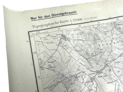 This is a 1942 German military map of the Potsdam area west of Berlin and was used during World War II in Berlin. These maps are collectibles for militaria collectors.