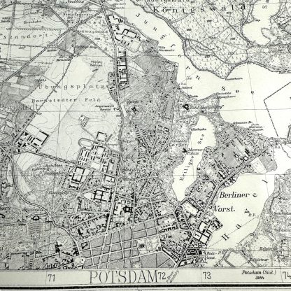 This is a 1942 German military map of the Potsdam area west of Berlin and was used during World War II in Berlin. These maps are collectibles for militaria collectors.