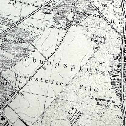 This is a 1942 German military map of the Potsdam area west of Berlin and was used during World War II in Berlin. These maps are collectibles for militaria collectors. 'Übungsplatz'