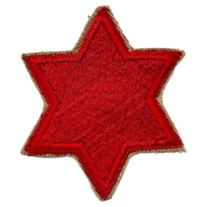 This is a US 6th Infantry division uniform patch from World War II. The design is a red cloth star. These are collected by militaria or patches collectors.