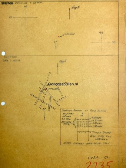 Original WWII US antitank minefield sketch/map area of Luxemburg