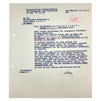 Original WWII German document regarding Dutch Waffen-SS commander General Seyffardt