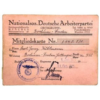 Original WWII German NSDAP membership card Bochum - Mitgliedskarte - Militaria - 1935