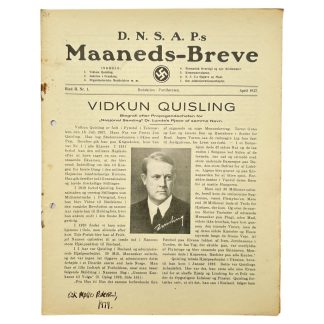 Original WWII Danish DNSAP Maaneds-Breve magazine - Danmark - Quisling