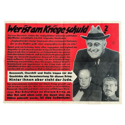 Original WWII German poster 'Wer ist am Kriege Schuld?' - Plakat - Jude - propaganda - NSDAP - Militaria