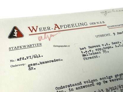 Original WWII Dutch NSB document hand signed by Zondervan regarding KIA Dutch Waffen-SS volunteers