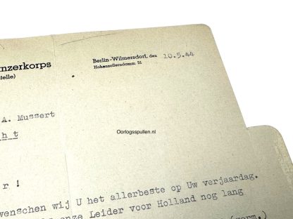 Original WWII Dutch III. Germanische SS-Panzerkorps letter from the possession of NSB leader Anton Mussert