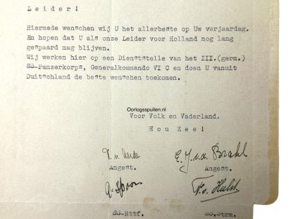 Original WWII Dutch III. Germanische SS-Panzerkorps letter from the possession of NSB leader Anton Mussert