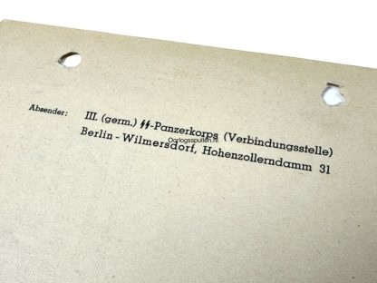 Original WWII Dutch III. Germanische SS-Panzerkorps letter from the possession of NSB leader Anton Mussert