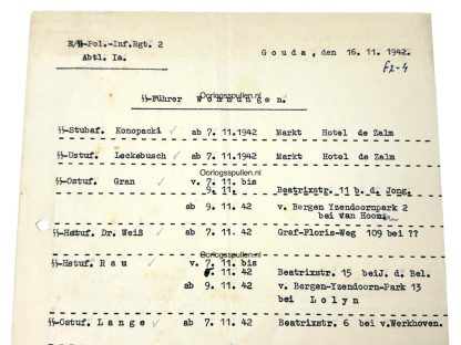 Original WWII German SS-Polizei-Infanterie-Regiment 2 in Gouda (Netherlands) document