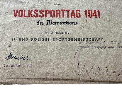 Original WWII German SS-Polizei citation for the city of Warsaw in Poland