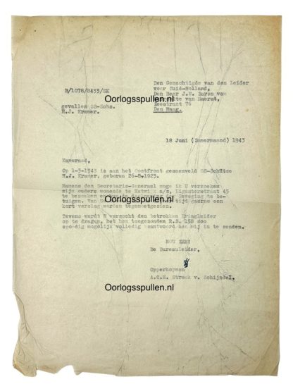 Original WWII Dutch Waffen-SS volunteer documents regarding a KIA volunteer from Katwijk aan Zee