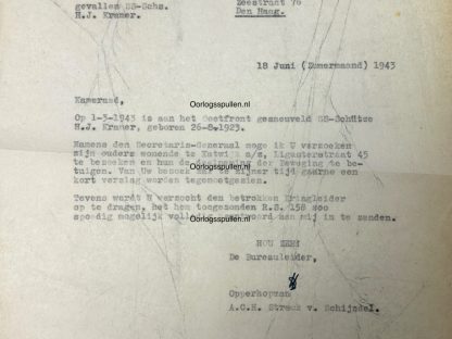 Original WWII Dutch Waffen-SS volunteer documents regarding a KIA volunteer from Katwijk aan Zee