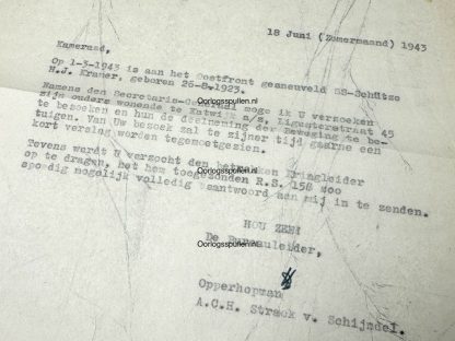 Original WWII Dutch Waffen-SS volunteer documents regarding a KIA volunteer from Katwijk aan Zee