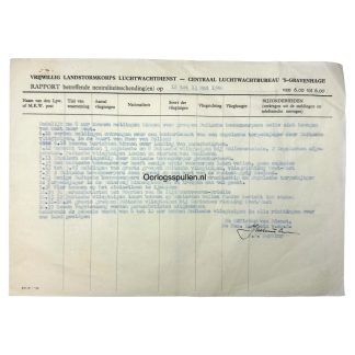 Original WWII Dutch Air watch service report May 12-13, 1940