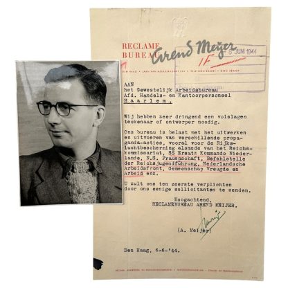 Original WWII Dutch NSB hand-signed document with photo Arend Meijer