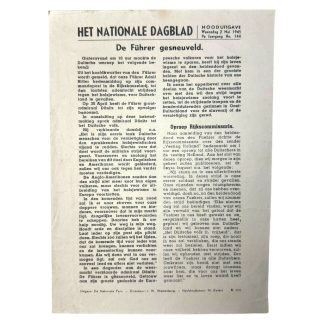 Original WWII Dutch NSB 'Het Nationale Dagblad' death of Adolf Hitler