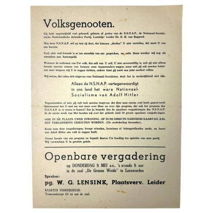 Original WWII Dutch NSNAP Leeuwarden (Friesland) flyer