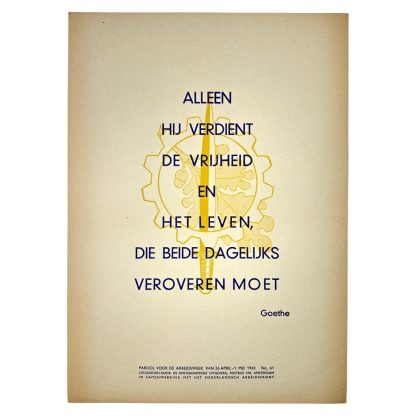 Original WWII Dutch NAF poster - Militaria - Goethe - Nederlandsche Arbeitsfront