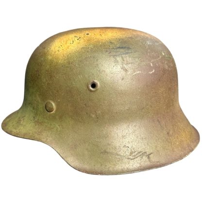 Original WWII German M42 'Normandy' camouflage helmet from the city of Goes (Zeeland)