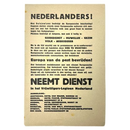 Original WWII Dutch Waffen-SS recruitment flyer ‘Freiwillige Legion Niederlande’ Militaria