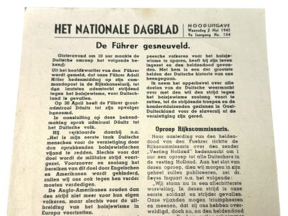 Original WWII Dutch NSB 'Het Nationale Dagblad' death of Adolf Hitler