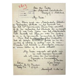 Original WWII Dutch DRK volunteer letter from the possession of NSB leader Anton Mussert - Narwafront