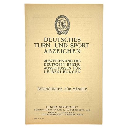 Original WWII German brochure 'Deutsches Turn-und Sportabzeichen'