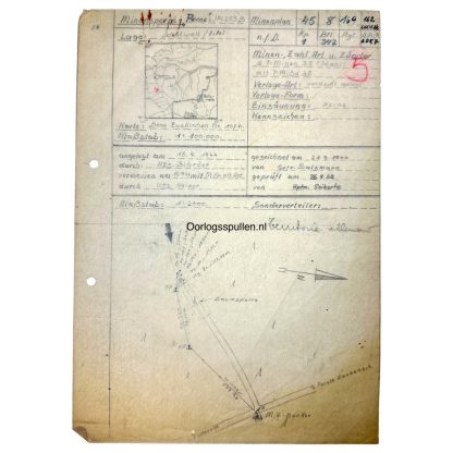 Original WWII German minefield map of the area of Eifel/Westwall - Hellenthal - Daubenscheid - Hollerath. - 1944 - Militaria