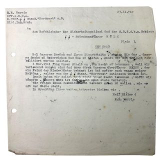 Original WWII German SS letter from the SD commander of Rotterdam regarding Otto Reich and the Dutch Waffen-SS volunteers