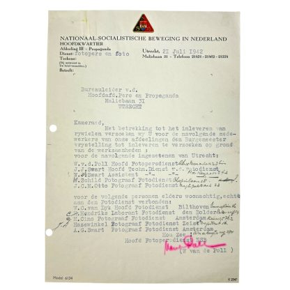 Original WWII Dutch NSB photo department document 'Bilthoven, den Dolder, Amsterdam, Zeist'