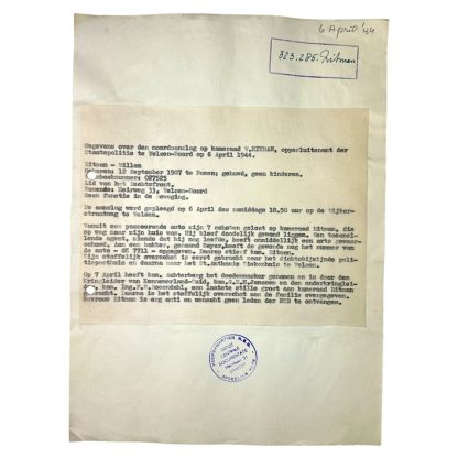 Original WWII Dutch NSB document regarding a resistance action in Velsen-Noord