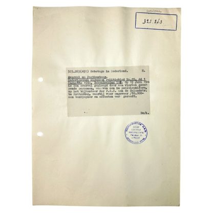 Original WWII Dutch NSB document regarding a resistance action in Rotterdam