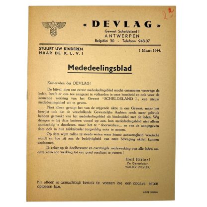 Original WWII Flemish DEVLAG announcement booklet Antwerpen