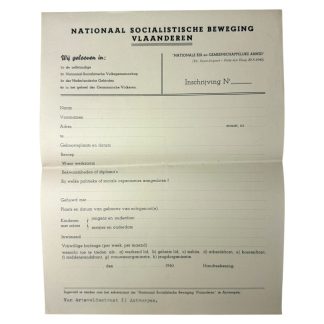 Original WWII NSB in Vlaanderen registration form